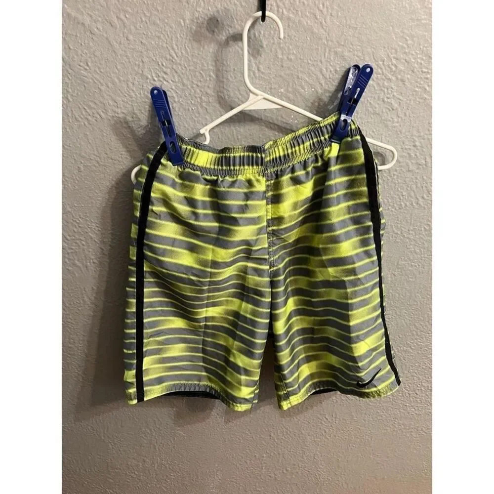Boys Nike lime yellow black gray striped swimming trunk size large‎
